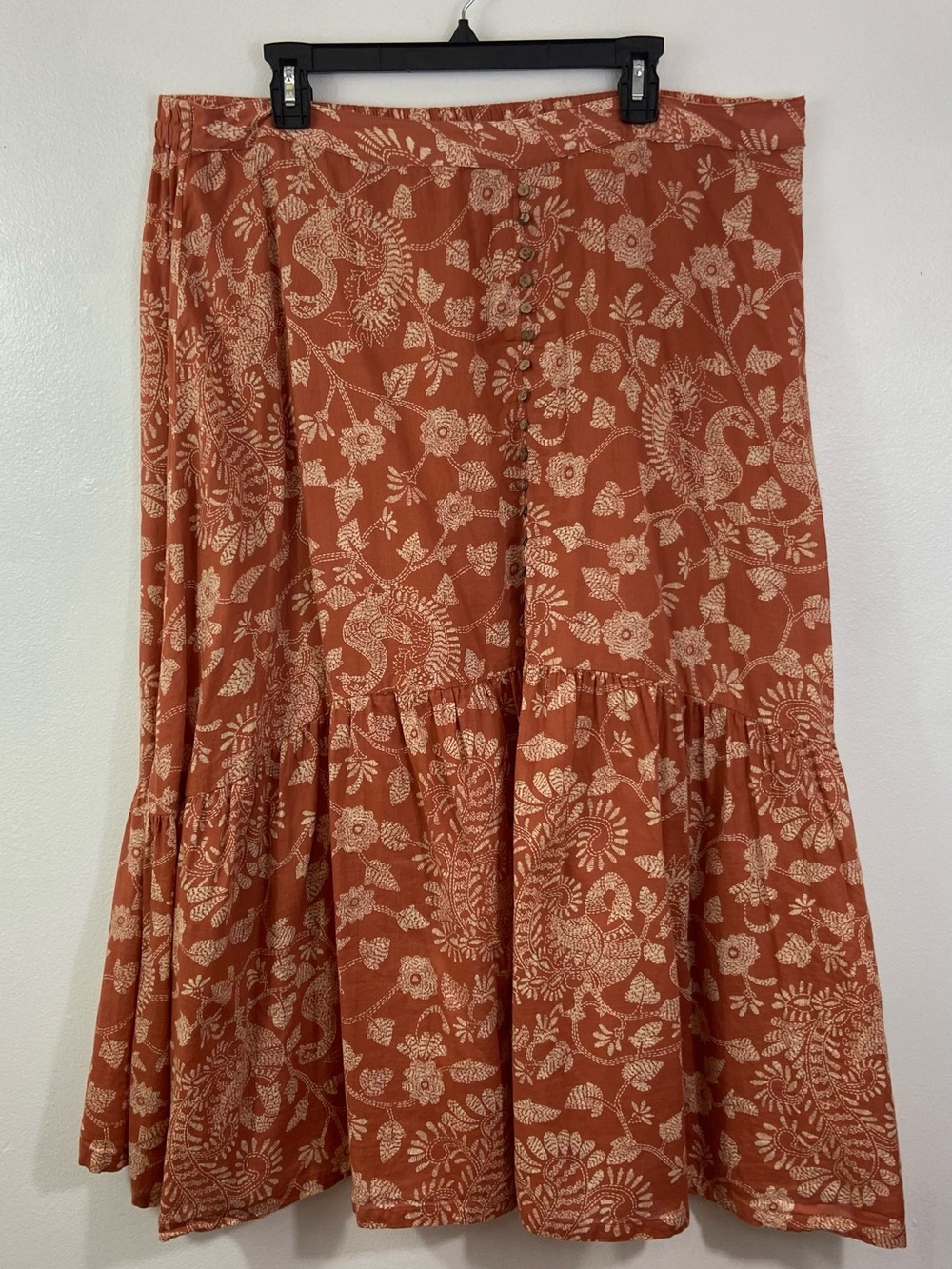 April Cornell Midi Skirt Peacock Floral Peasant Cotton 2XL Terracotta Tiered - Picture 2 of 9